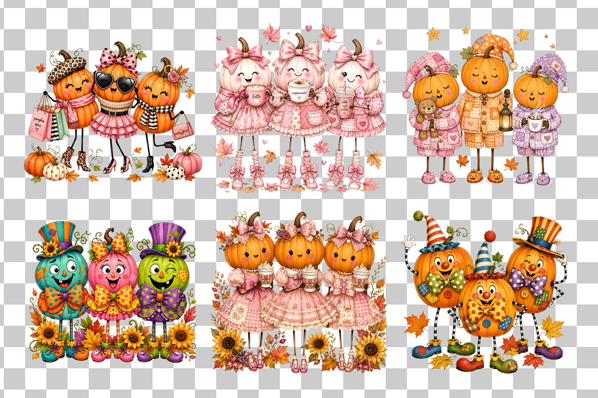 Trio Pumpkin PNG Clipart Bundle, a Seasonal Illustration by Nicolle's Colorful Art (Photo 3 of 6)