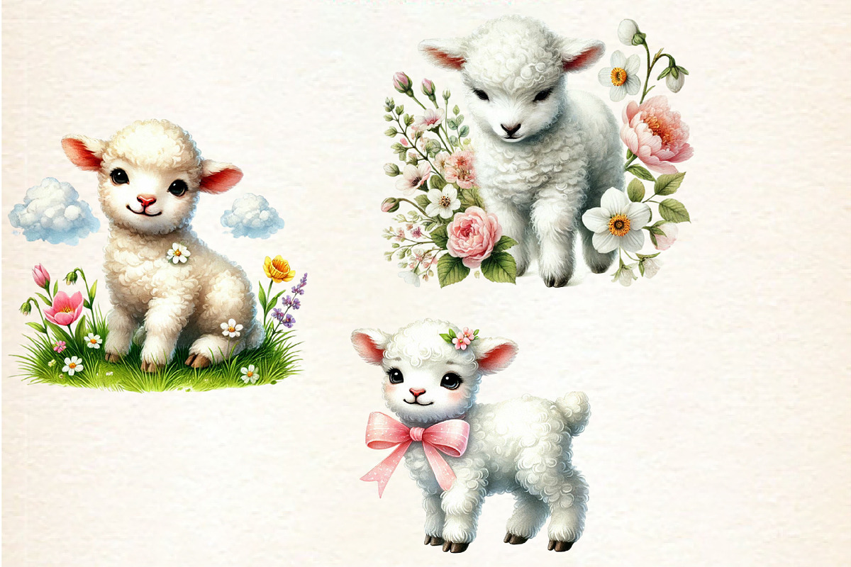 Spring Cute Lamb Clipart Bundle, a Seasonal Illustration by DreamArtGraphic (Photo 5 of 5)
