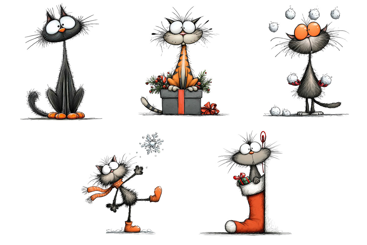 Quirky Christmas Cat Clipart, an Illustration by Craft Nest (Photo 13 of 13)