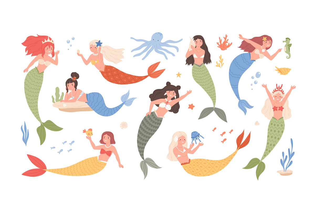 Cute mermaids set, a Decorative Illustration by Good Studio