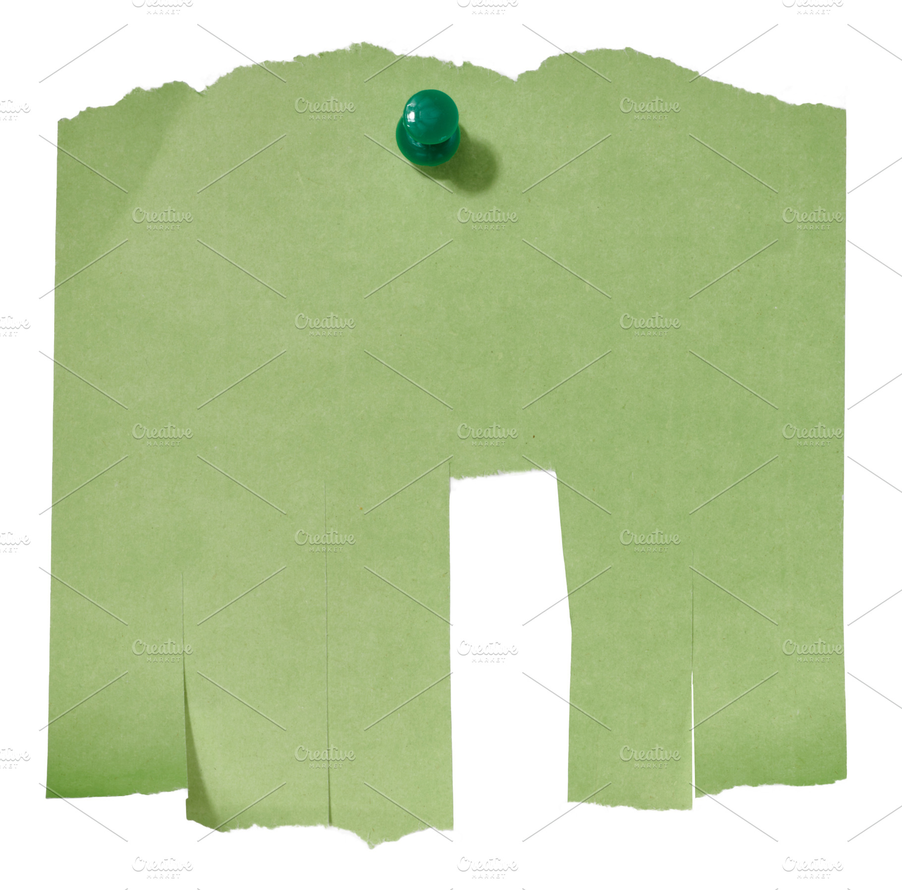 A piece of green paper with jagged edges, partially torn, attach, a Background Photo by ndanko