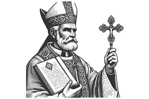 Bishop Holding Ornate Cross, an Illustration by AlexArt