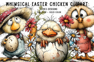 Whimsical Easter Chicken Clipart, an Illustration by CreationArt