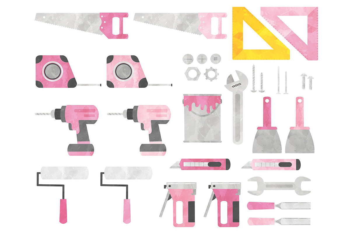 Pink Tools Clipart Bundle, DIY Tools, an Object Illustration by SugarPickle Clip Art (Photo 2 of 3)