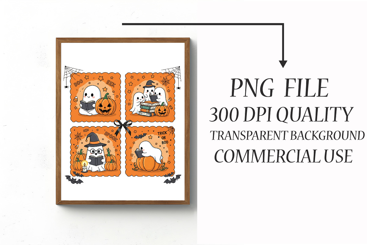 Cute Halloween Ghost Reading PNG, an Illustration by Libby Wishes (Photo 3 of 6)