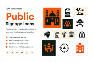 Public Signage Icons, a Solid Icon by Prosymbols