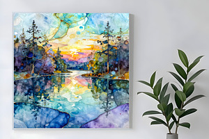Liquid Ink Landscape, a Decorative Illustration by Sharon Schwalbe