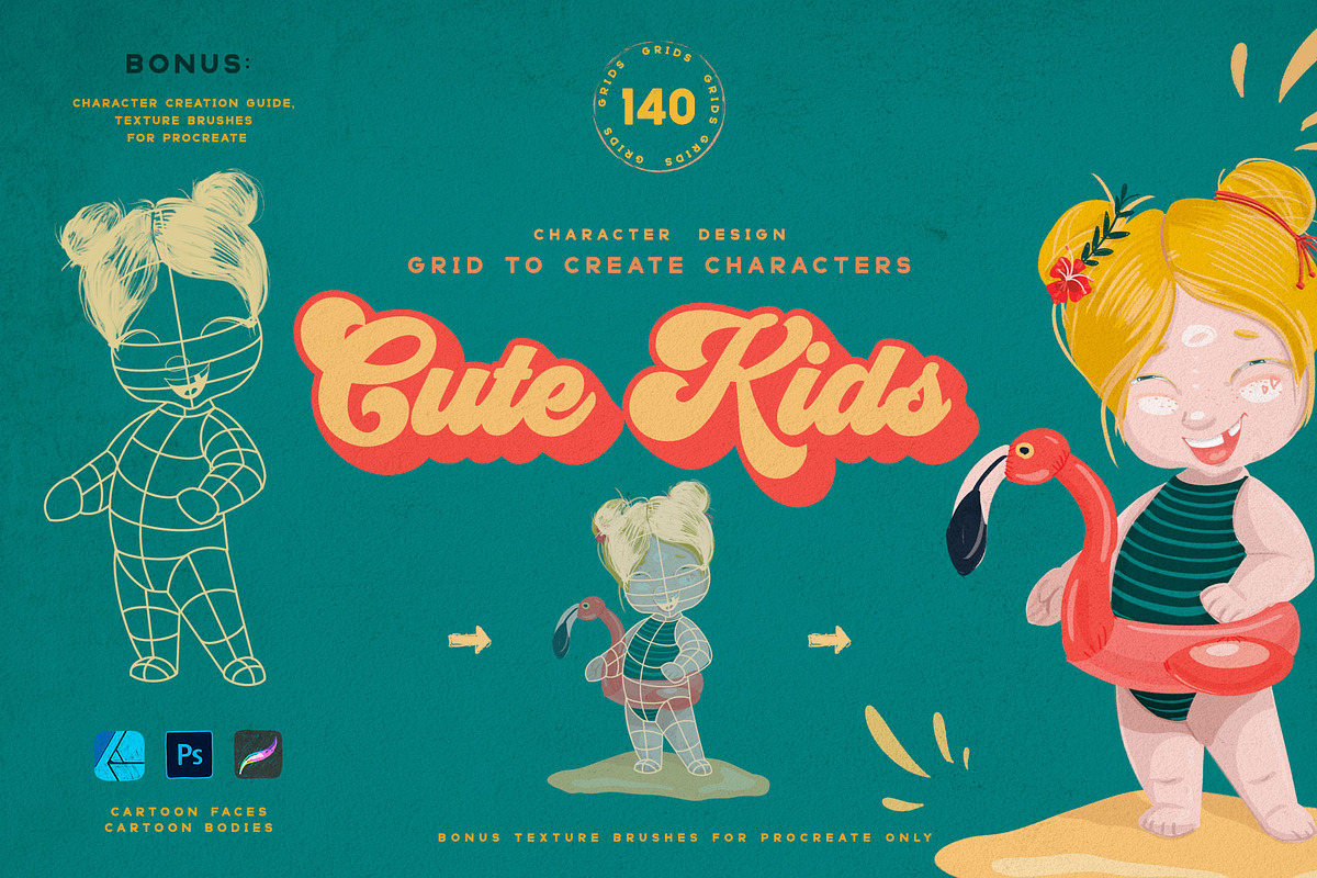Cute Kids Grids for Procreate, a Brush Add-On by Spasibenko Art (Photo 2 of 11)
