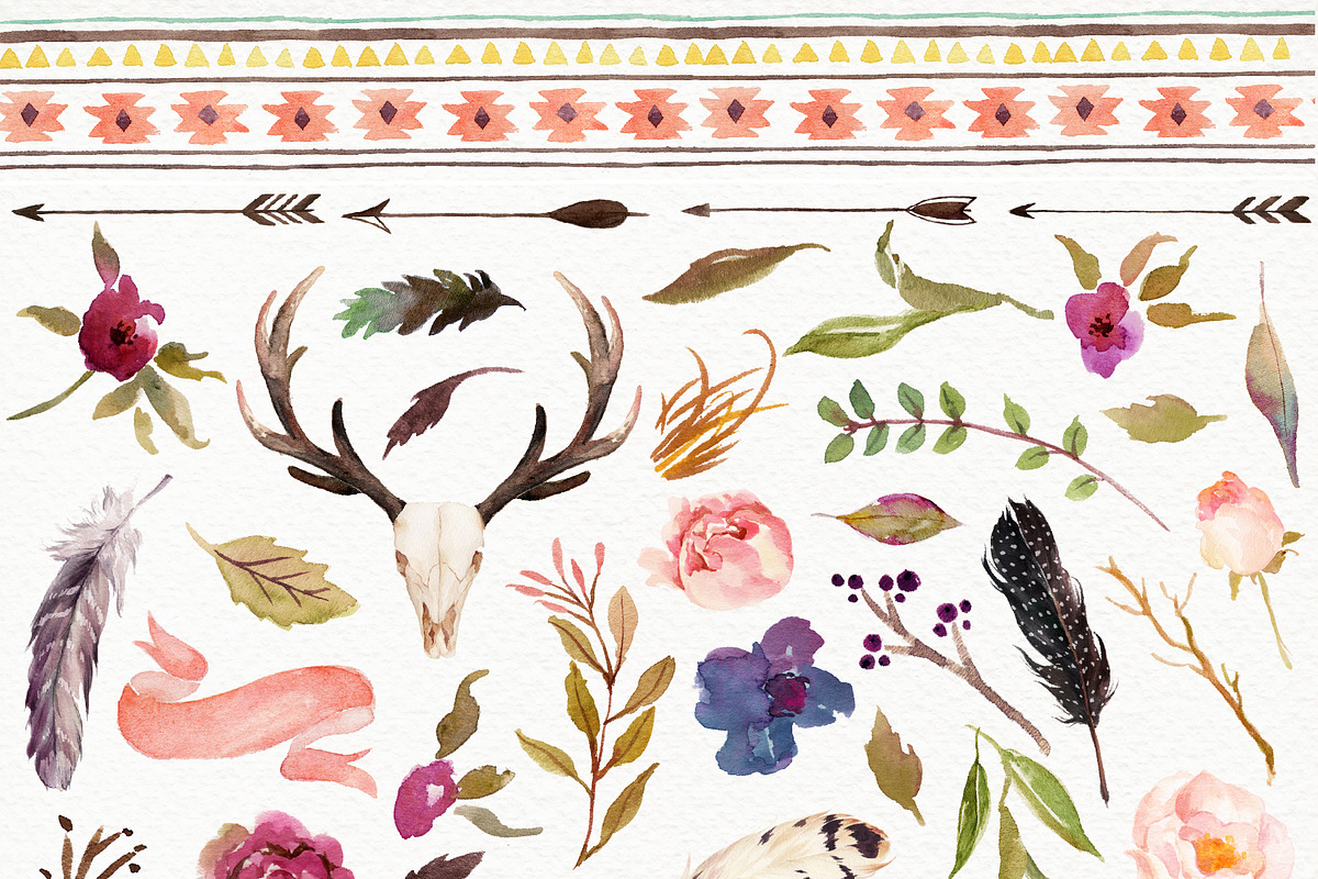 Watercolour Tribe&Flower DIY+Bonus, a Decorative Illustration by Graphic Box (Photo 4 of 5)