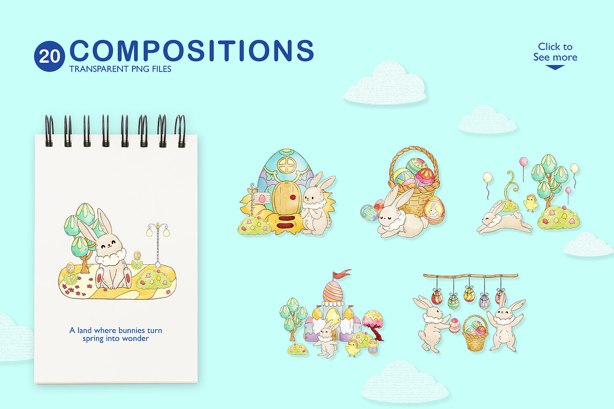 Bunny Easterland – Watercolor Easter, an Animal Illustration by CreativeValuation (Photo 2 of 11)