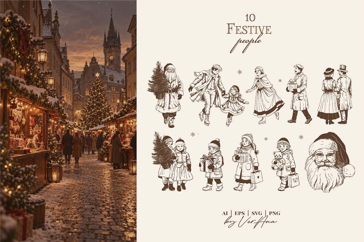 Vintage Christmas Fair Vector Set, an Object Graphic by VerAna (Photo 3 of 19)