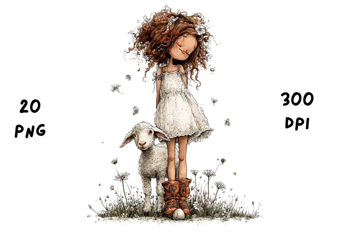 Whimsical Floral Girl & Lamb, an Animal Illustration by GiraffeCreative (Photo 15 of 20)