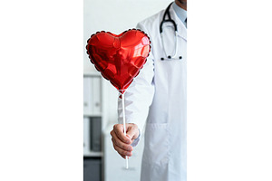 Doctor holding red heart-shaped, a Health & Medical Photo by tilialucida