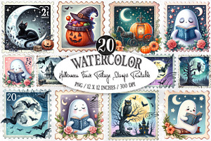 Halloween Faux Postage Stamps, an Illustration by Designking
