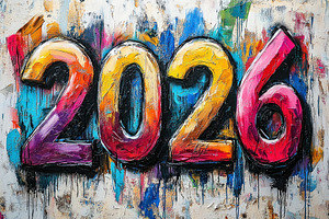 Bold 2026 numbers painted in thick textured brushstrokes on colo, a Background Photo by José Manuel Gelpi