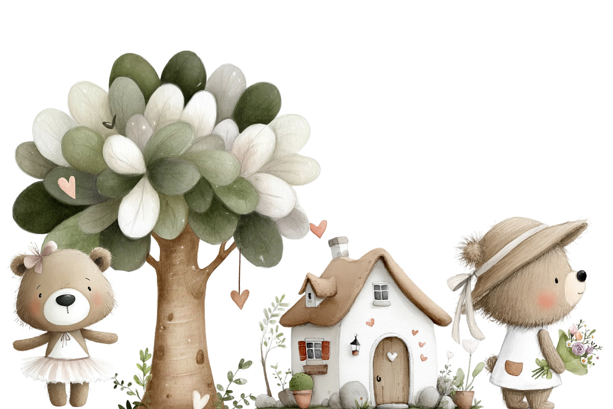 Watercolor Valentine Teddy Bears, an Illustration by Designworld (Photo 4 of 6)