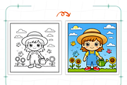 Spring Girl Activities Coloring Page, a Decorative Illustration by Ink Gallery (Thumbnail 5 of 8)