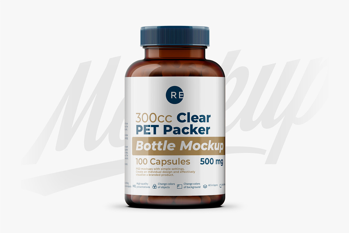 Amber Pills Bottle Mockup 300CC, a Packaging Mockup by Reformer Mockup (Photo 3 of 6)
