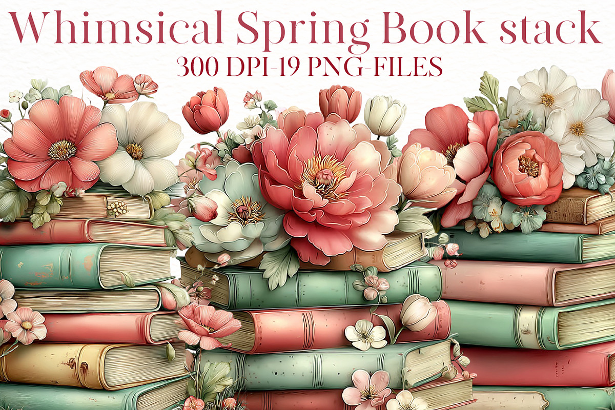 Whimsical Spring Book stack Clipart, an Illustration by Designworld (Photo 1 of 8)