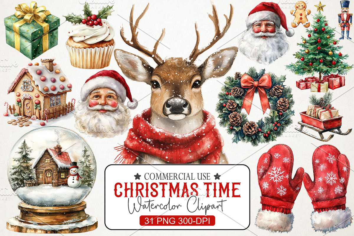 Christmas Time Watercolor Clipart, an Illustration by RobertsArt (Photo 1 of 7)