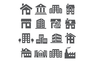 Buildings And Houses Icons On White