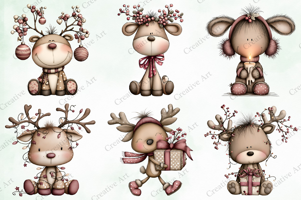 Watercolor Christmas Reindeer Bundle, an Illustration by Creative Art (Photo 4 of 9)