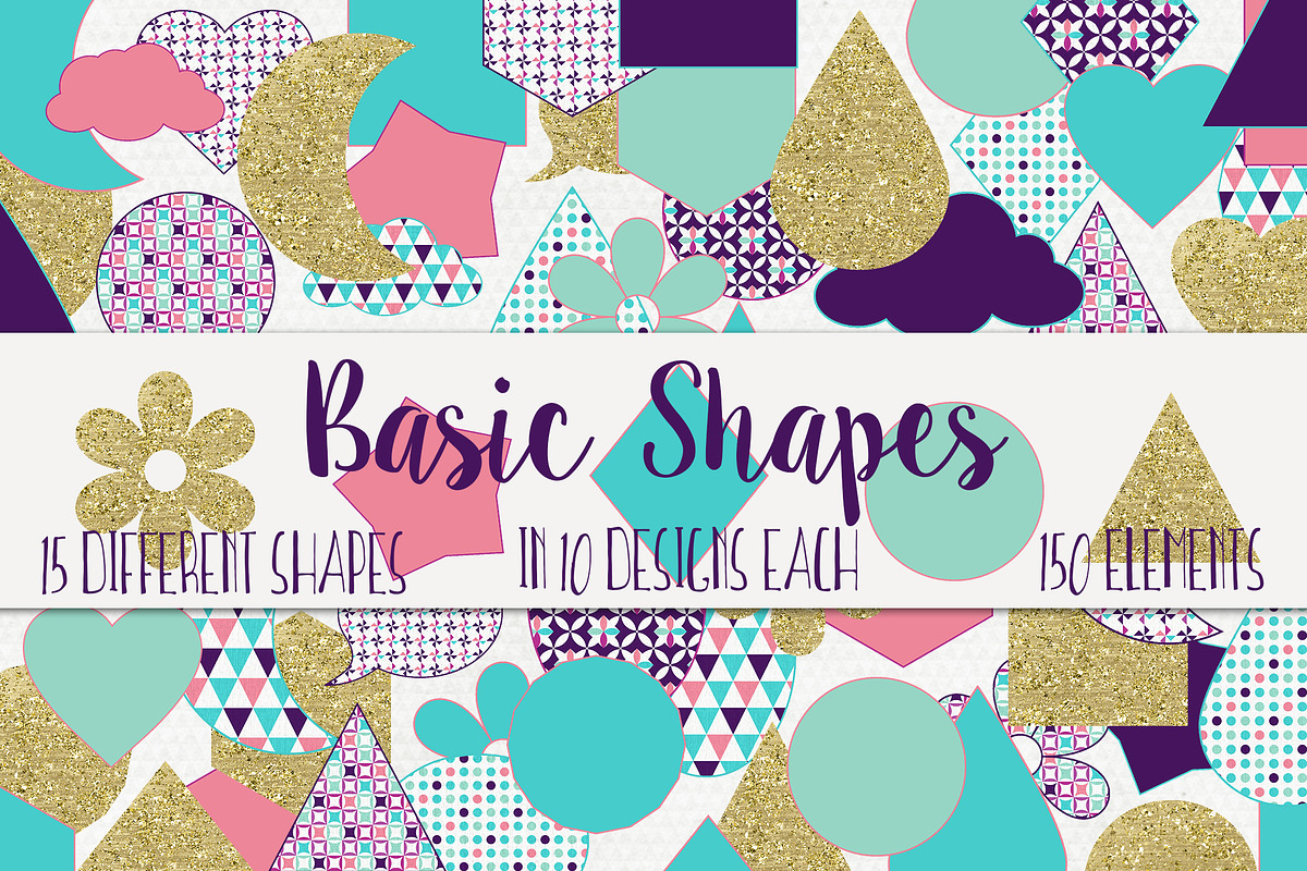 Basic Shapes Elements Purple & Gold, an Object Graphic by ClipartBrat Graphics (Photo 4 of 4)