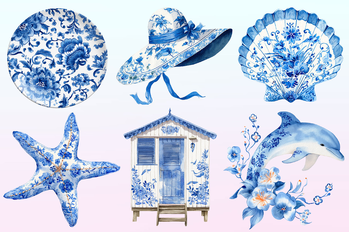 Blue Chinoiserie Summer Clipart PNG, a Graphic by CitraGraphics (Photo 2 of 4)