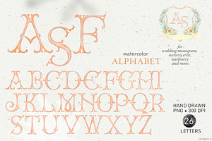 Monogram letters watercolor peach