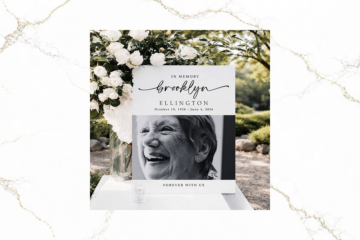 Funeral Welcome Sign B&W Canva FR004, a Poster Template by TyphoonStudio (Photo 5 of 10)