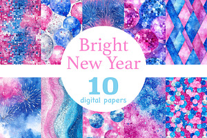 Bright New Year Digital Papers, a Pattern Graphic by GlamArtZhanna