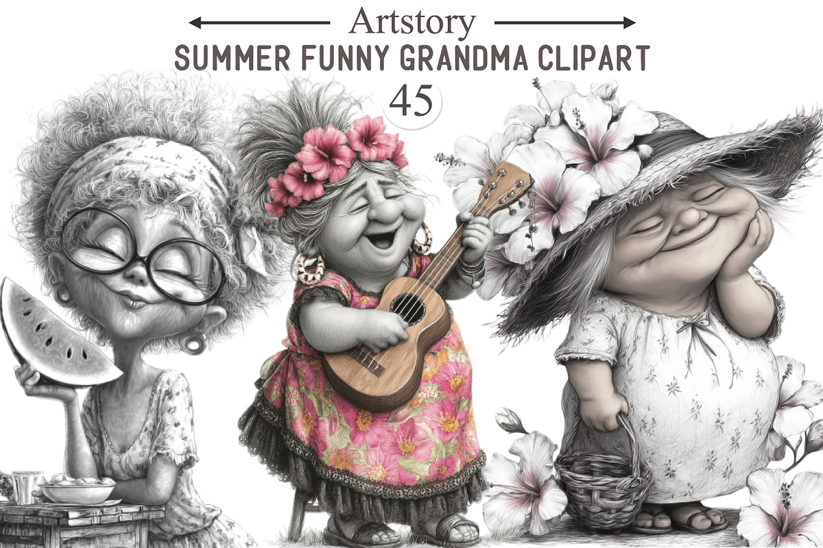 Summer Funny Grandma Clipart, an Illustration by designcity5 (Photo 1 of 5)