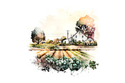Farms - Watercolor illustrations 01, an Illustration by Graxaim Mock-up (Thumbnail 7 of 9)
