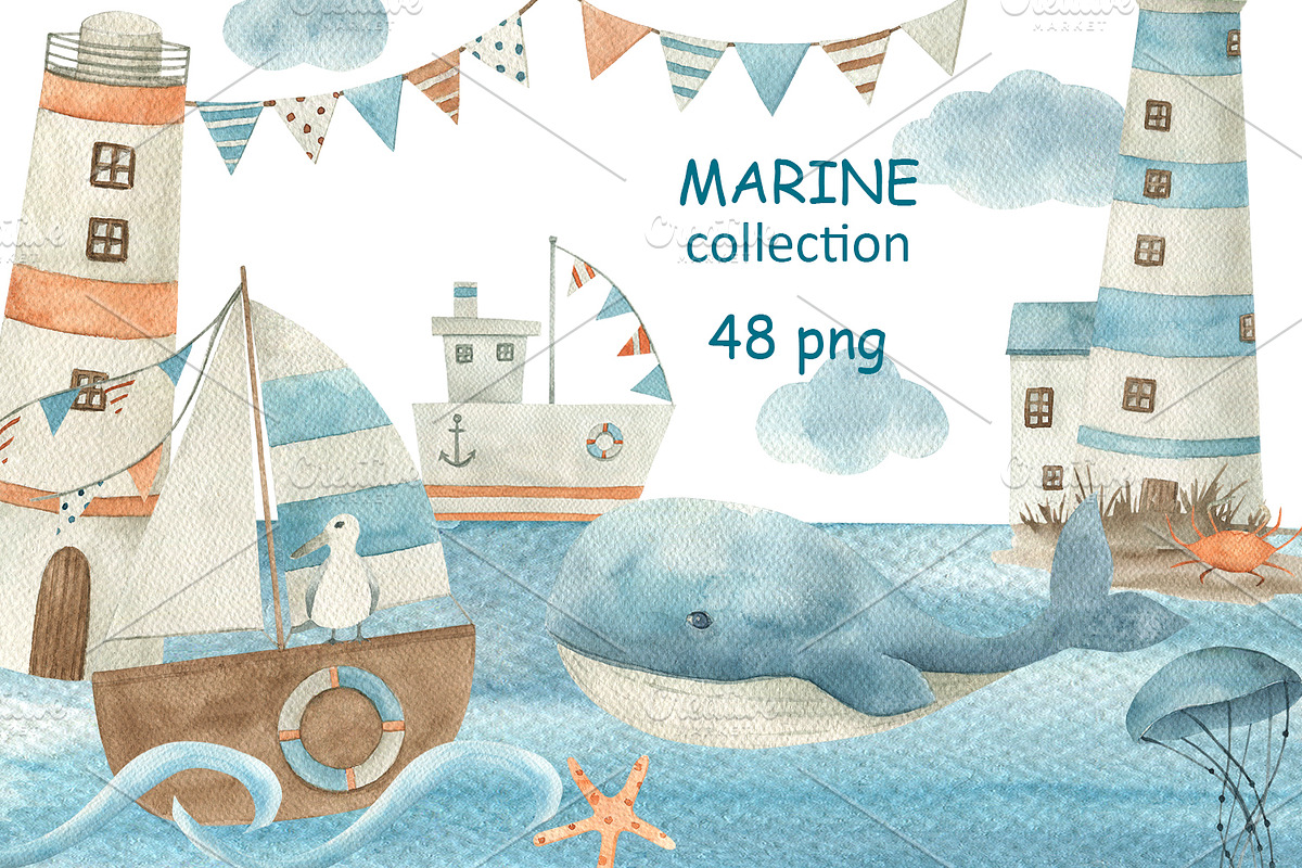 Watercolor Marine Collection, an Object Illustration by Natikka Art (Photo 1 of 7)