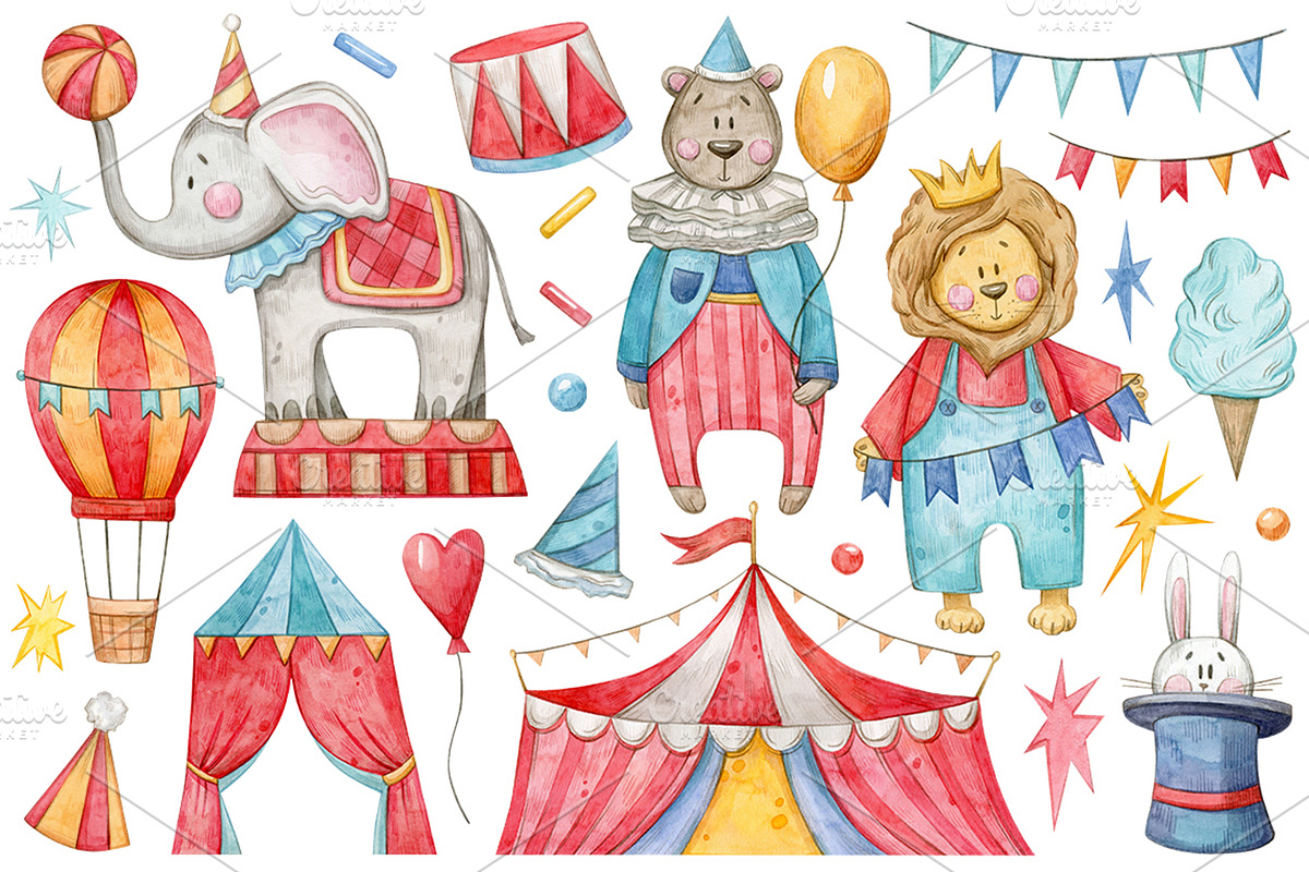 Watercolor Circus Collection, an Animal Illustration by Aquarellka (Photo 3 of 10)