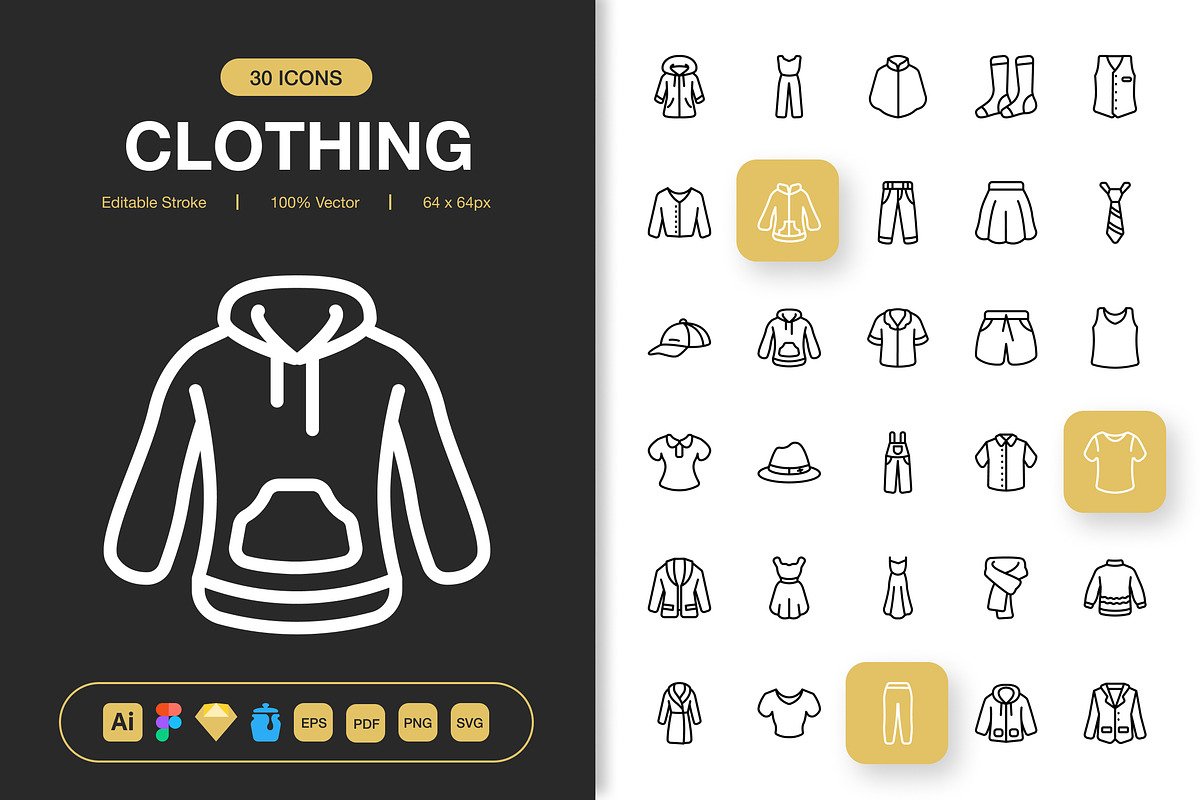 Clothing Icons, an Outline Icon by Spacepixel Creative
