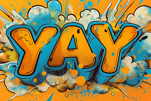Colorful 'YAY' in a playful pop-art style, bursting with energy and excitement., a Background Photo by ImageMir