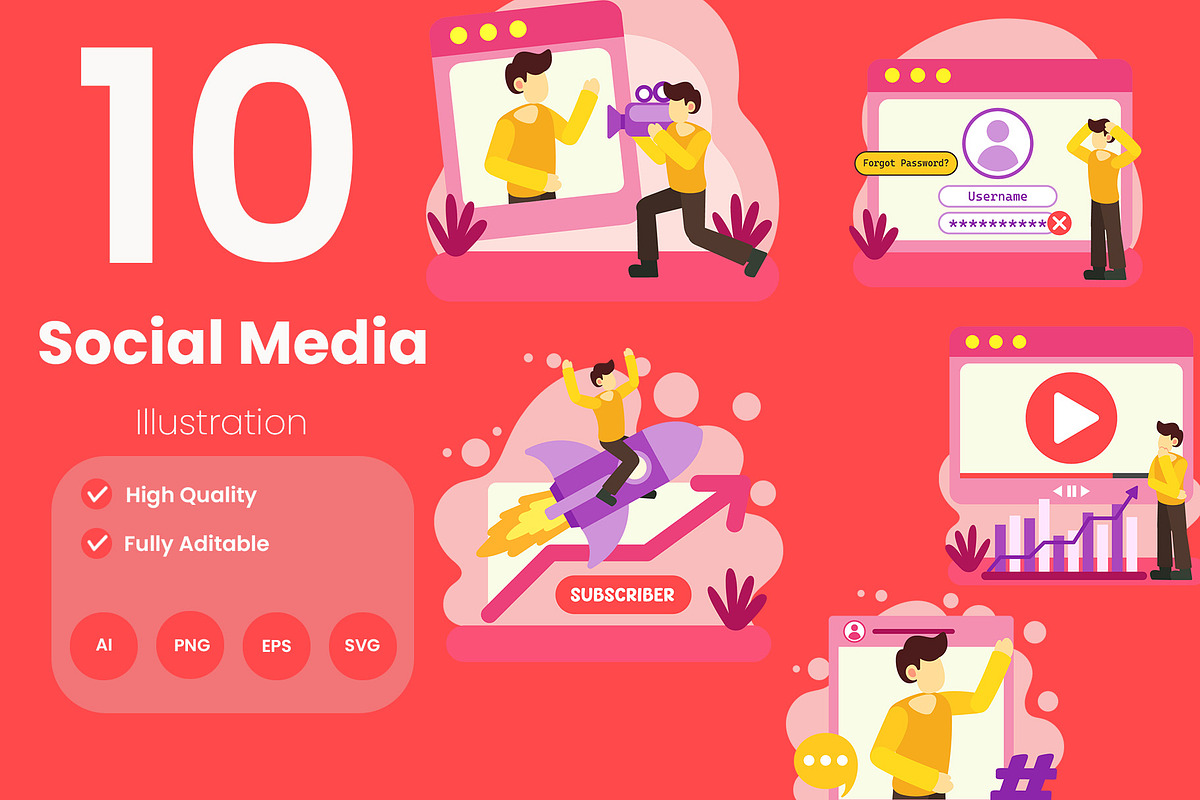 Social Media Illustration Pack, an Illustration by baii09 (Photo 1 of 4)