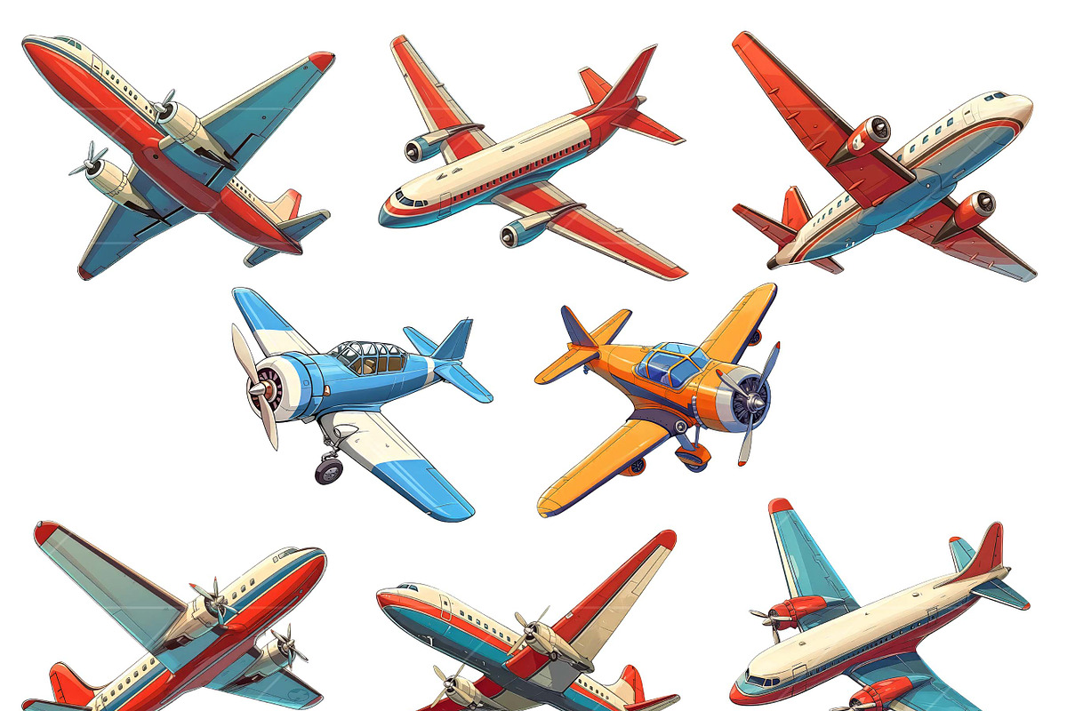 Watercolor Airplane Clipart Bundle, a Transportation Illustration by Design Scotch (Photo 3 of 8)