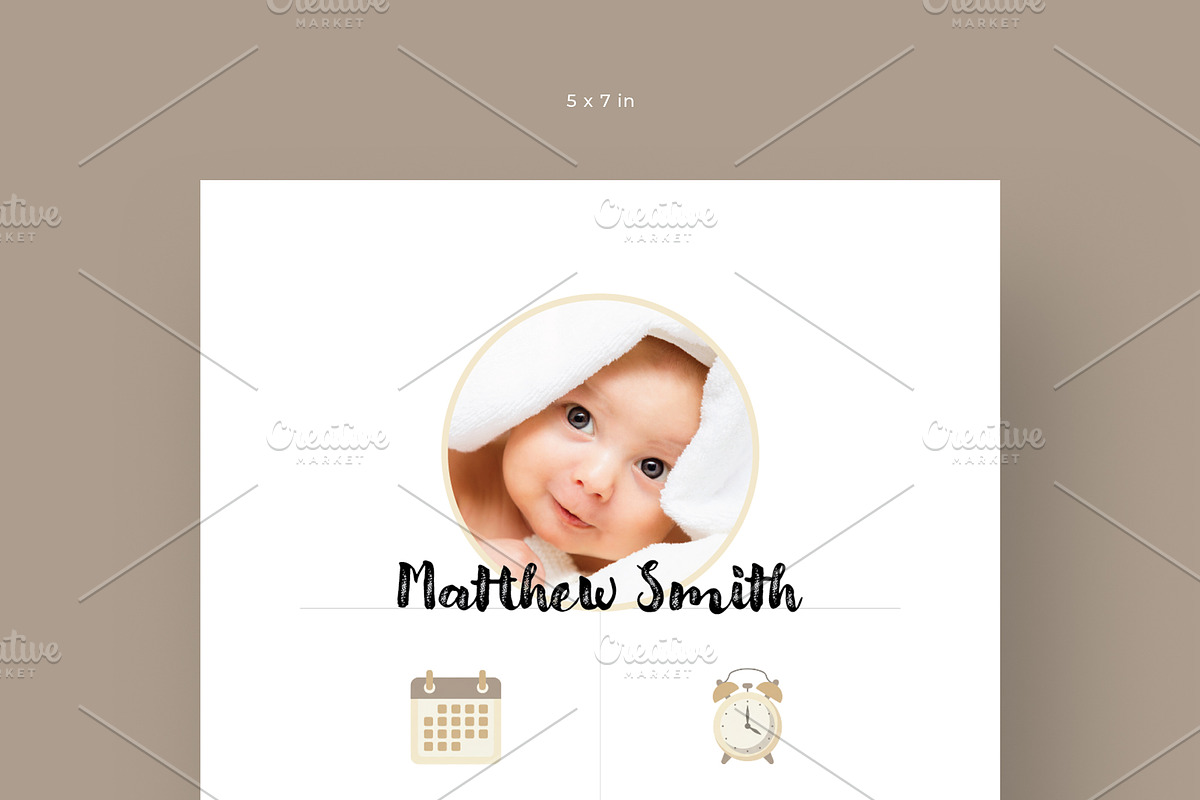 Nursery Birth Card Template + icons, a Card Template by Filip Studio (Photo 2 of 2)