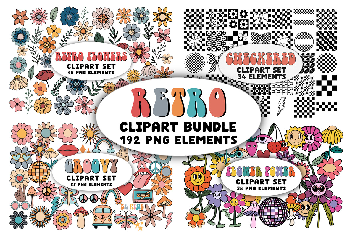 Retro Clipart Bundle Groovy Elements, a Graphic by Brush Lab (Photo 1 of 14)