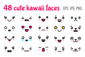 48 cute kawaii faces, a Person Illustration by Primula`s shop