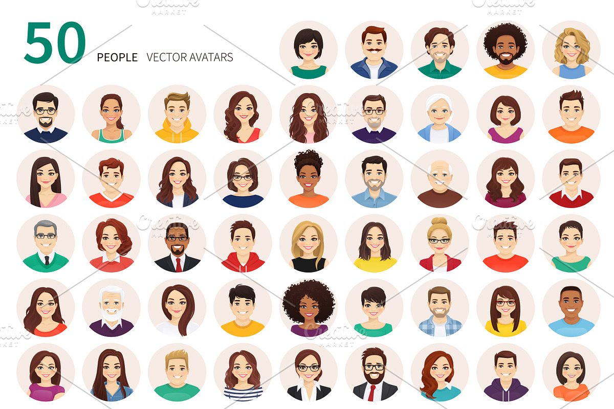 Big bundle of 50 people avatars, a Person Illustration by Volha Hlinskaya (Photo 2 of 4)