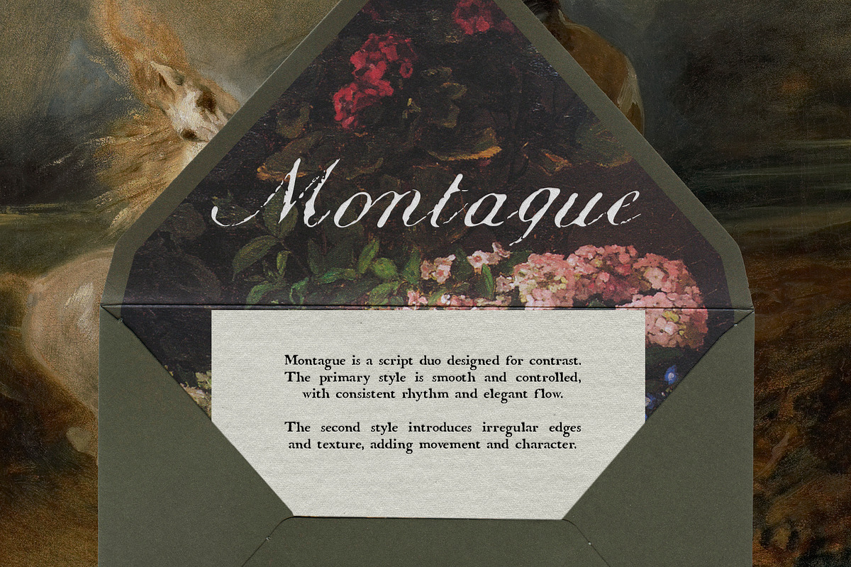 Montague - Script & Rough Duo, a Script Font by Mneme (Photo 2 of 11)
