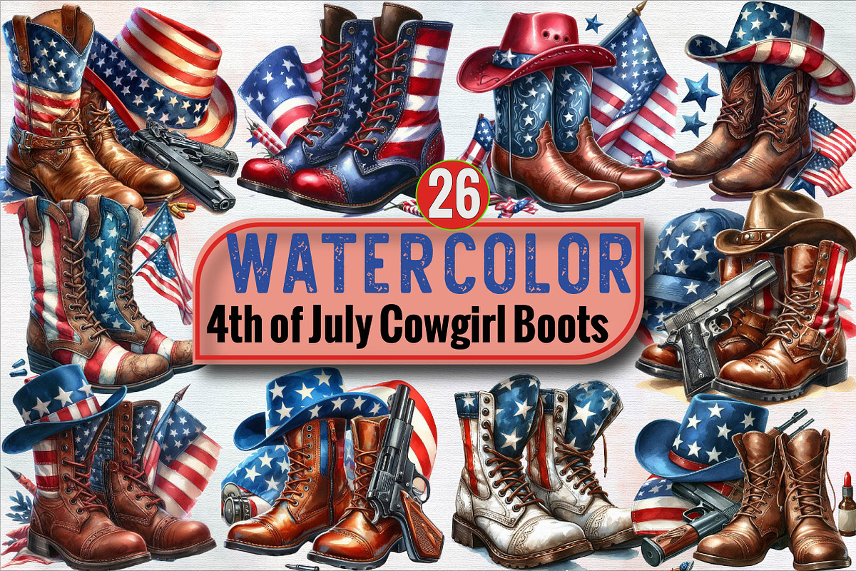 4th of July Cowgirl Boots Sublimatio, an Illustration by SVGArt (Photo 1 of 6)