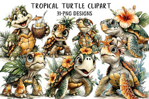 Tropical Turtle Clipart, an Illustration by Daily.Designs