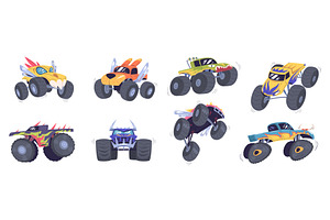 Monster trucks set. Cartoon, a Transportation Illustration by Stock-Smart-Start