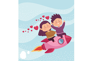 Lovers Couple In Rocket