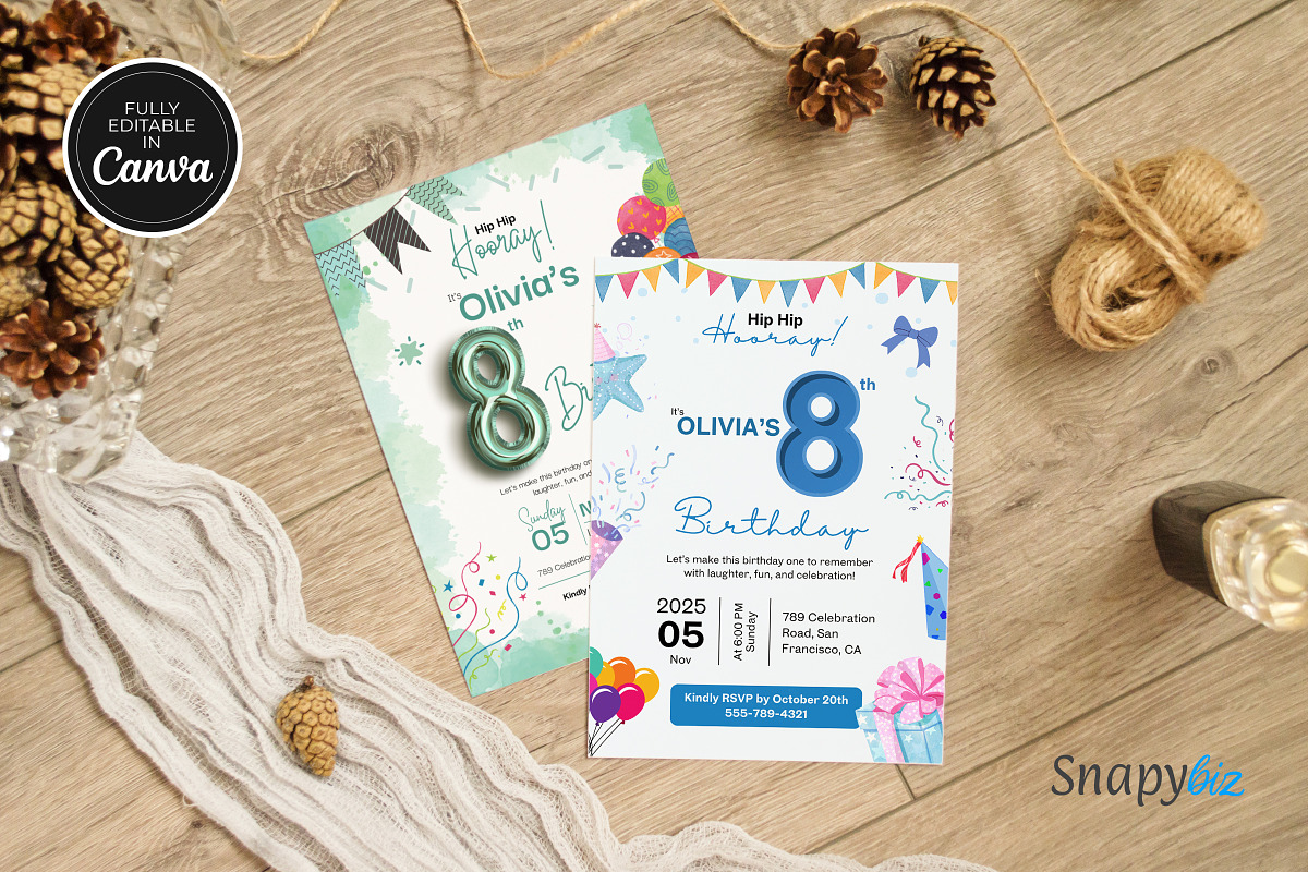 8th Birthday Invitation Canva Temp, an Invitation Template by Snapybiz (Photo 8 of 10)
