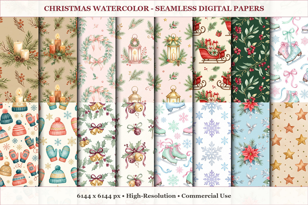 Christmas Watercolor Seamless Papers, a Pattern Graphic by XPERTDESIGNER (Photo 9 of 12)